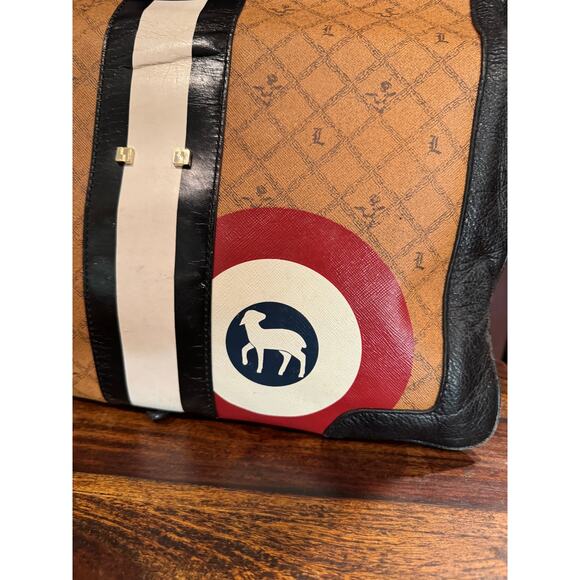 Vintage LAMB Designer Tote Clutch Bag Monogrammed Leather Iconic Sheep Logo - Picture 2 of 11
